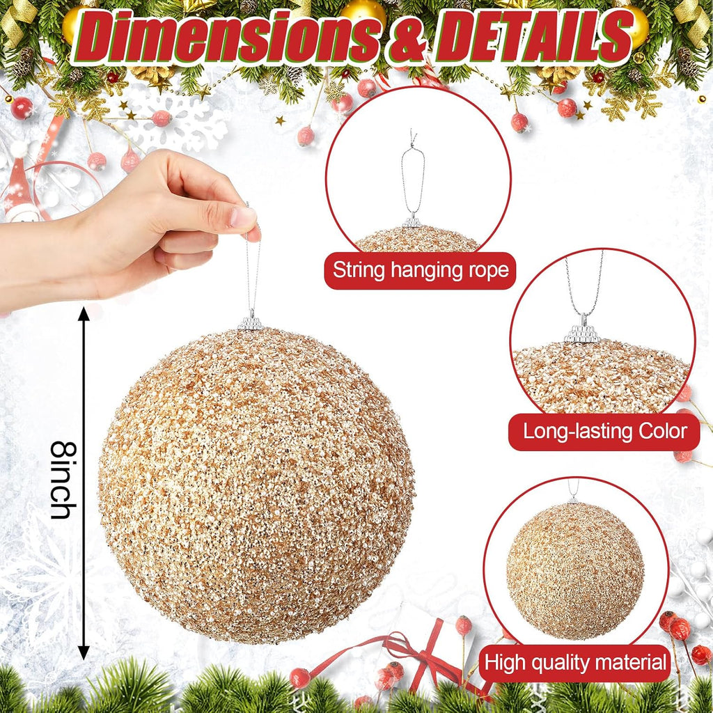 6 Pcs 8'' Extra Large Christmas Tree Ball Ornaments Oversized Huge Big Shatterproof Plastic Xmas Hanging Decorations
