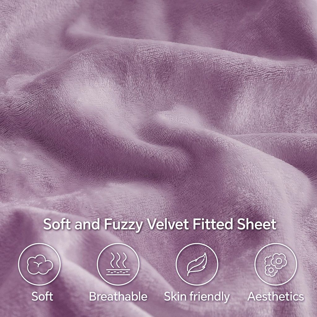 Velvet Fitted Sheet and Pillowcase Set 3Pc, Cal King, Lavender