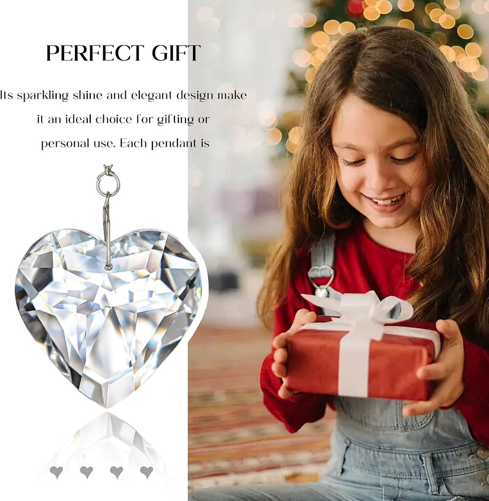 3 Pcs 50mm Clear Crystal Heart Suncatcher Hanging Window Decor - Clear Crystal Heart Sun Catcher Prism Rainbow Maker