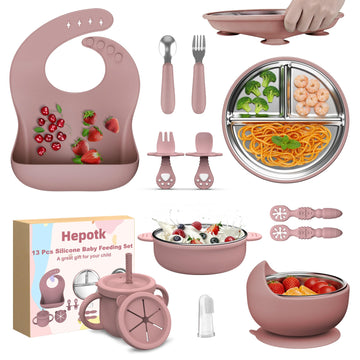 13PCS Baby Feeding Set, Removable Stainless & Silicone, Odor-Free