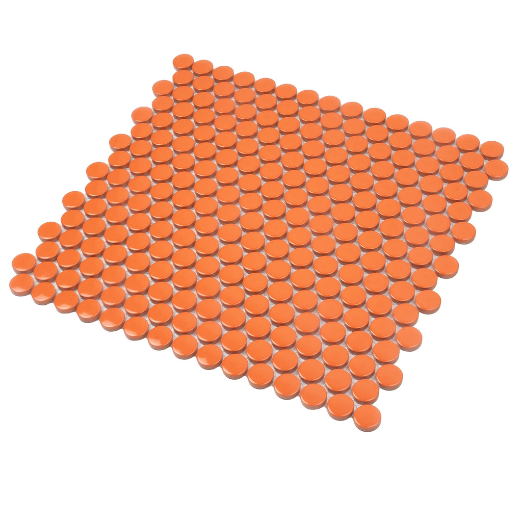 Penny Round Porcelain Tile Orange 12x12 Glossy 9.87 sq ft/case 10-Pack