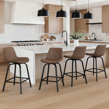 360° Swivel Bar Stools Set of 4, 26 Inch Counter Height Bar Stools, Modern Faux Leather with Enlarged Seats, Metal