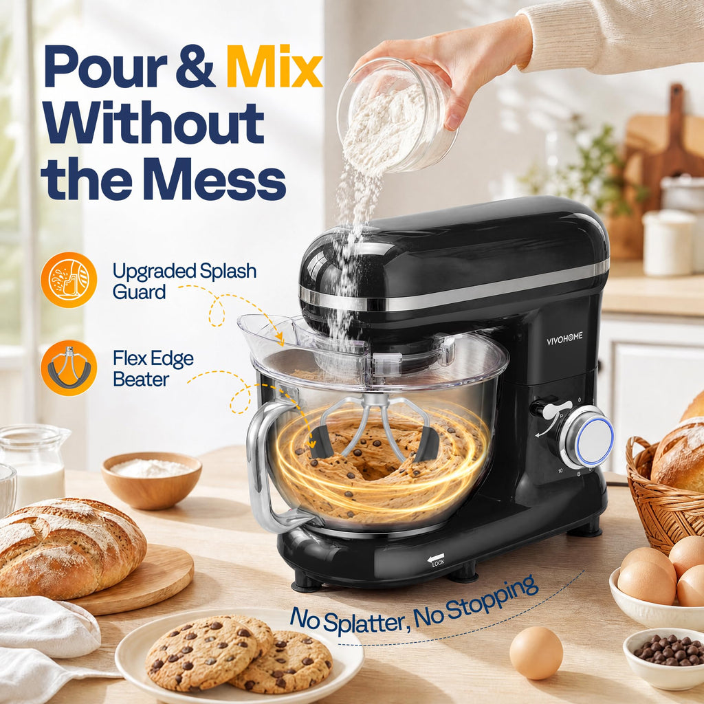 Stand Mixer, 6-Quart Tilt-Head Kitchen Mixer with Bowl, Gray