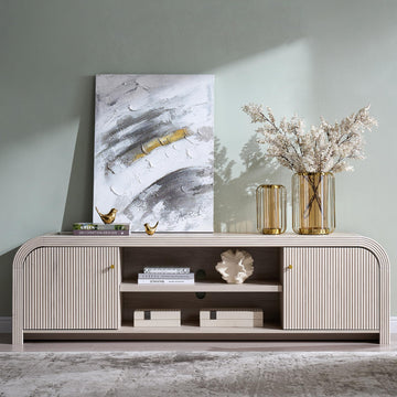 70" Modern TV Stand with Large Storage, White Alder