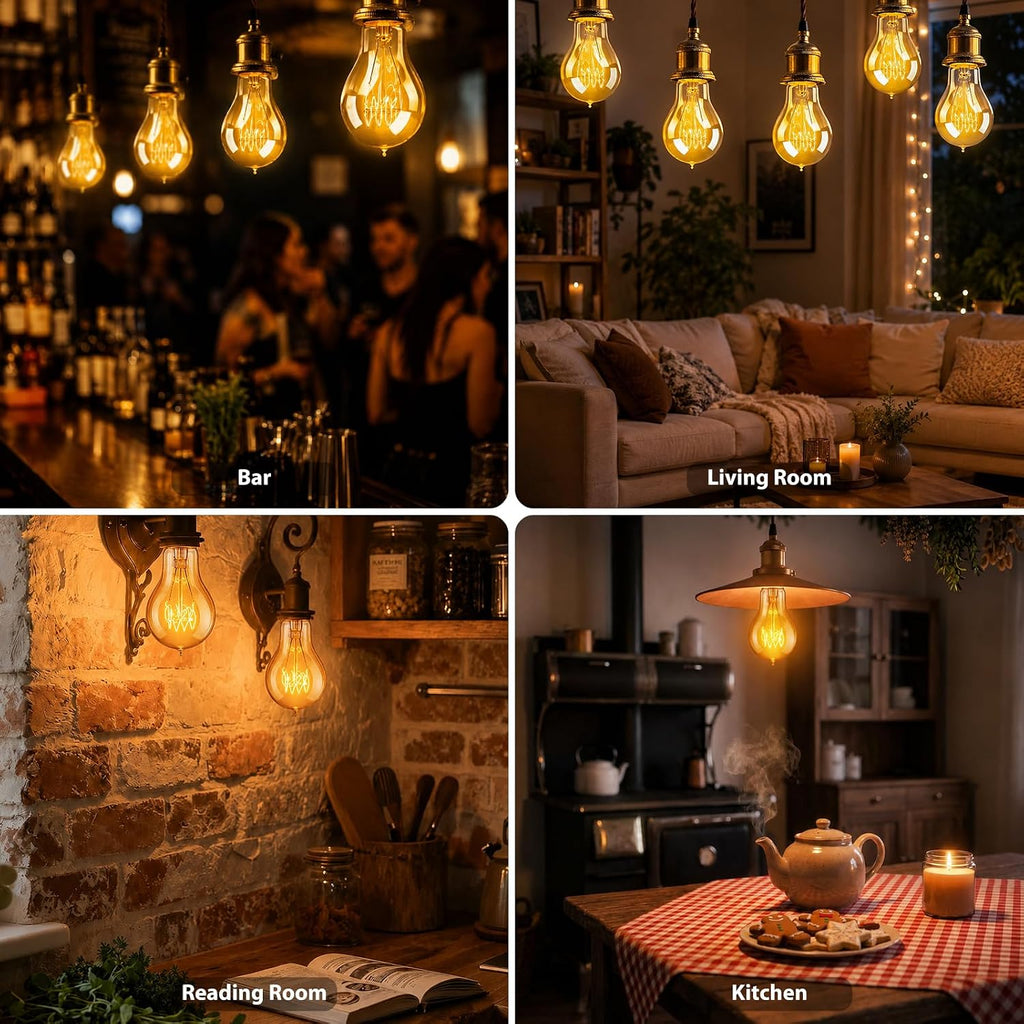 A19 60W Incandescent Light Bulbs, E26 Dimmable 2200K Amber, Vintage Edison Warm Glow, CRI 100, 230 Lumens