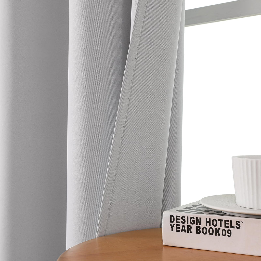 Grayish White Blackout Curtains 63 inch Length 2 Panels Set, Room Darkening Drapes Bedroom, Thermal Insulated Light