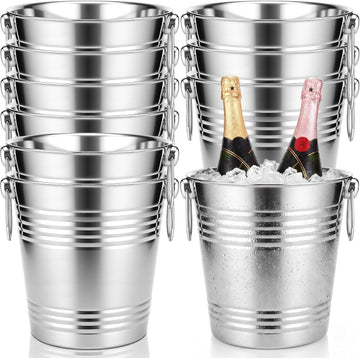 Packs 5.3QT/ 5L Champagne Ice Bucket Bulk Stainless Steel Ice Buckets with Handle Metal Silver Chiller Buckets - Set of 10