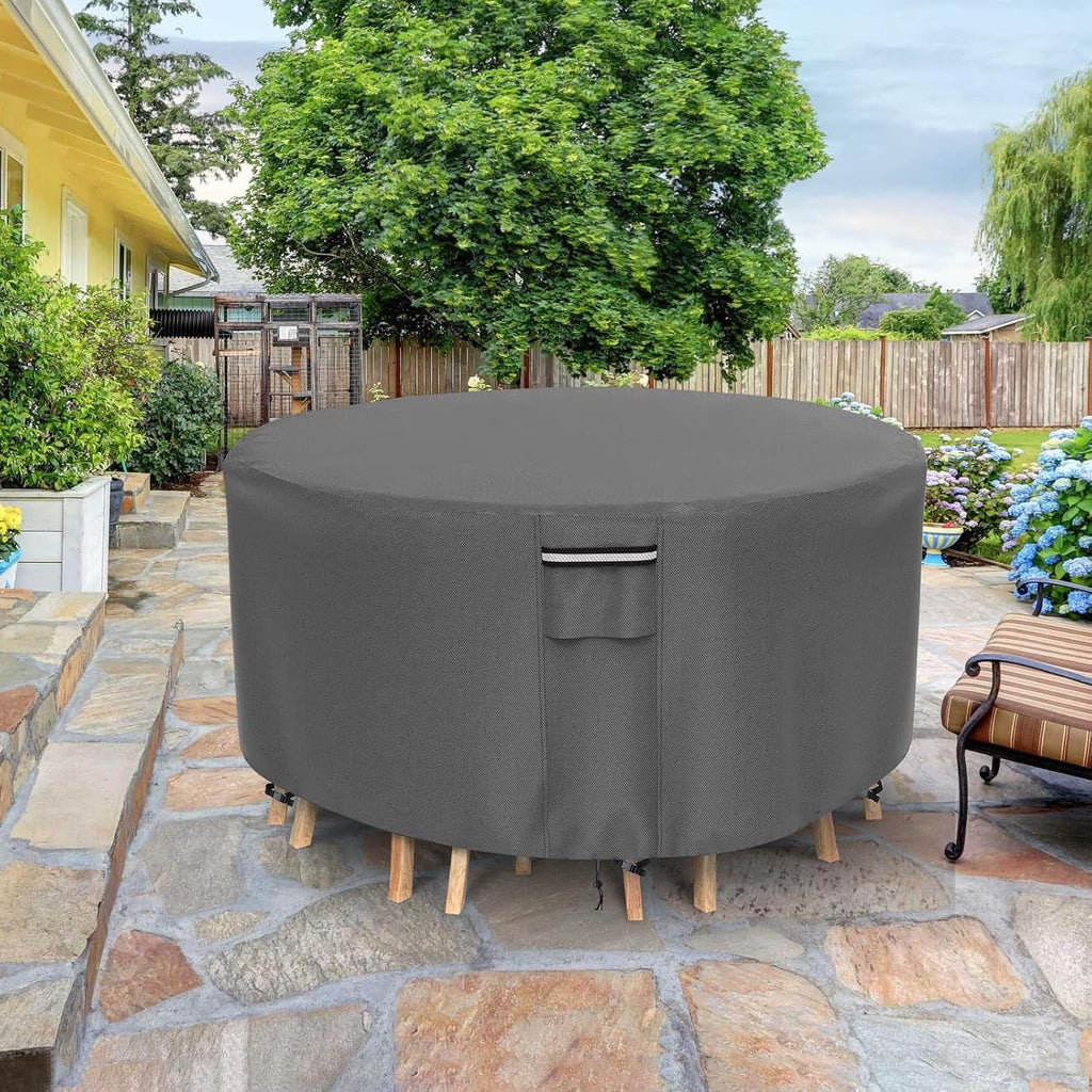 Round Patio Furniture Covers, 500D Heavy Duty Waterproof UV Resistant Cover for Round Outdoor Dining Table &