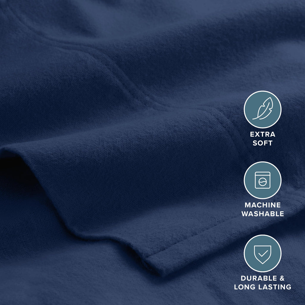 Full Flannel Sheet Set 100% Cotton (Full, Dark Blue)