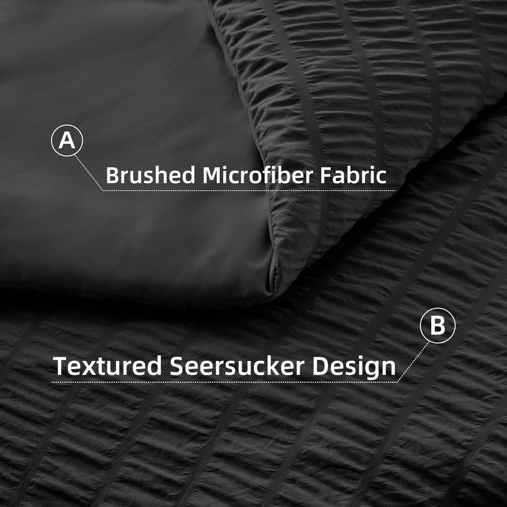 Black Comforter Sets with Sheets, 7 Pcs Seersucker Bed Set