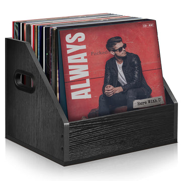 Vinyl Record Storage, Wooden Record Crate Box Case, Vinyl Album Storage Record Holder Holds up to 60+ Records