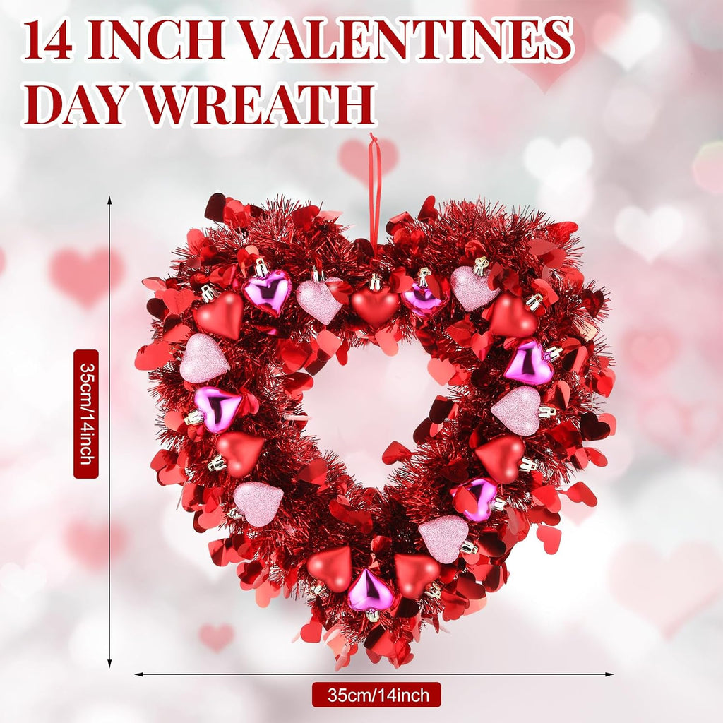 Valentines Wreath for Front Door Valentines Heart Shaped Tinsel Garland Hanging Heart Wreath Decor Birthday Wedding