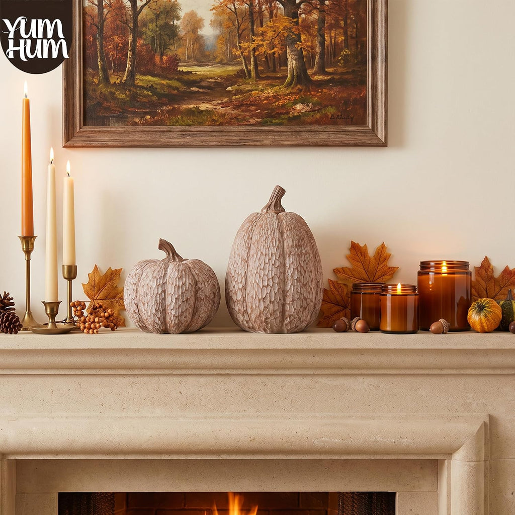 Resin Pumpkin Figurines, Lattice Fall Thanksgiving Decor - Set of 2
