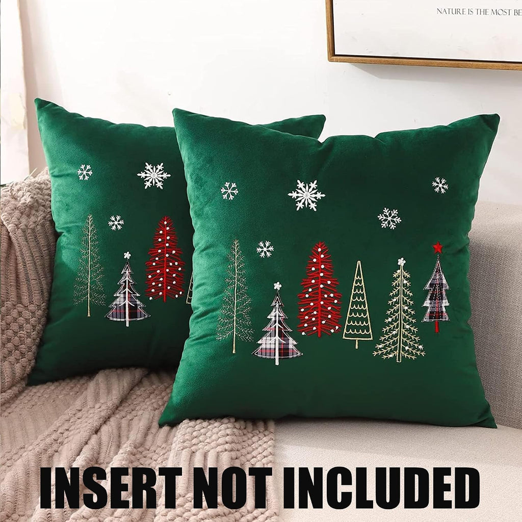 Christmas Trees Embroidery Throw Pillow Covers 24x24 inch - Set of 2