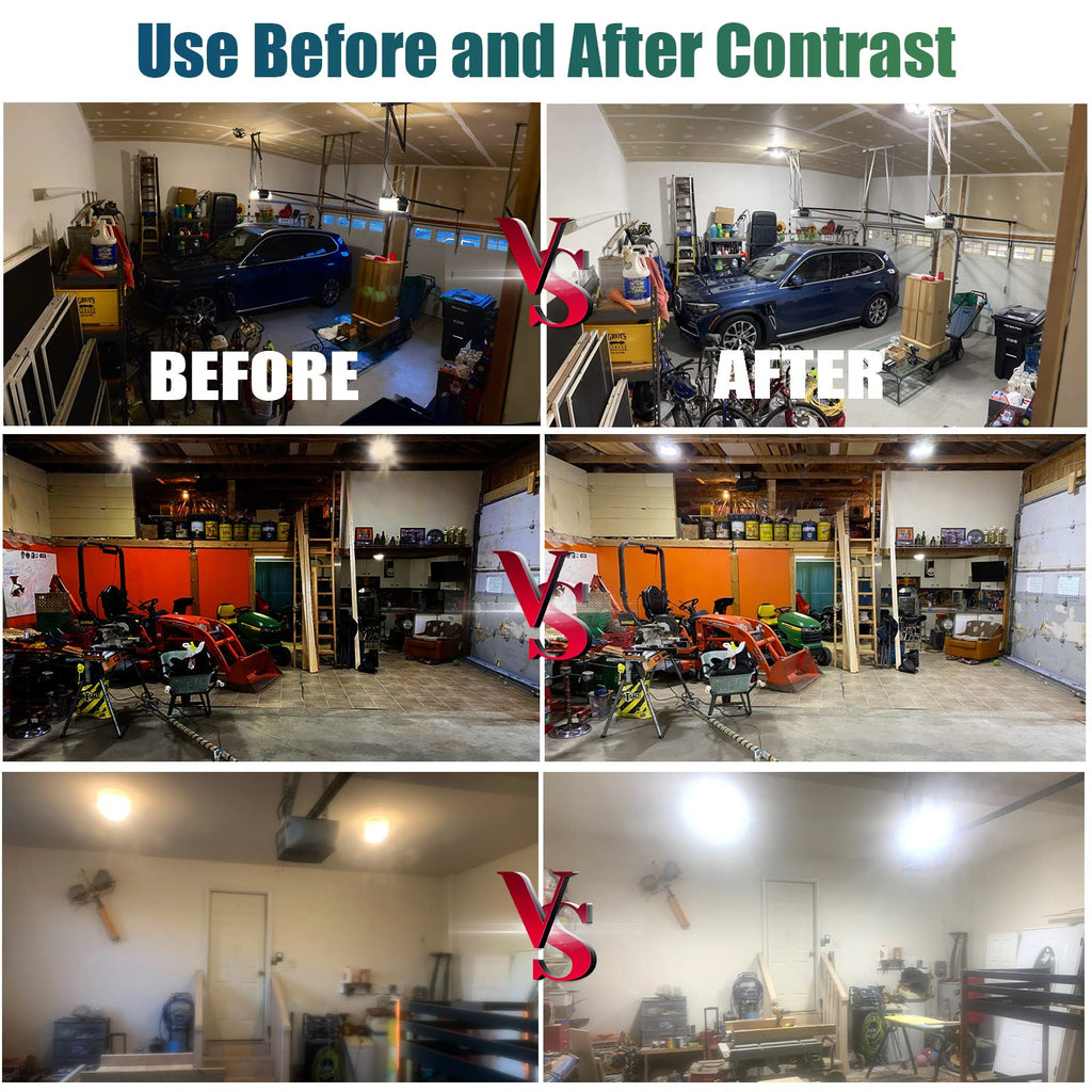 2-Pack LED Garage Lights, 160W 6500K Garage Lights Ceiling Led Bulb with 6+1 Adjustable Panels, LED Shop