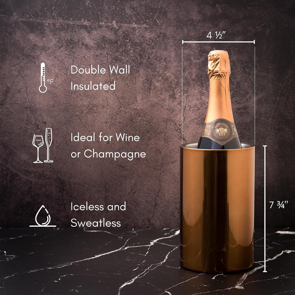 Wine Chiller for Bottles (Copper) - Champagne Bucket, Elegant Wine Bottle Chiller and Champagne Cooler, Insulated