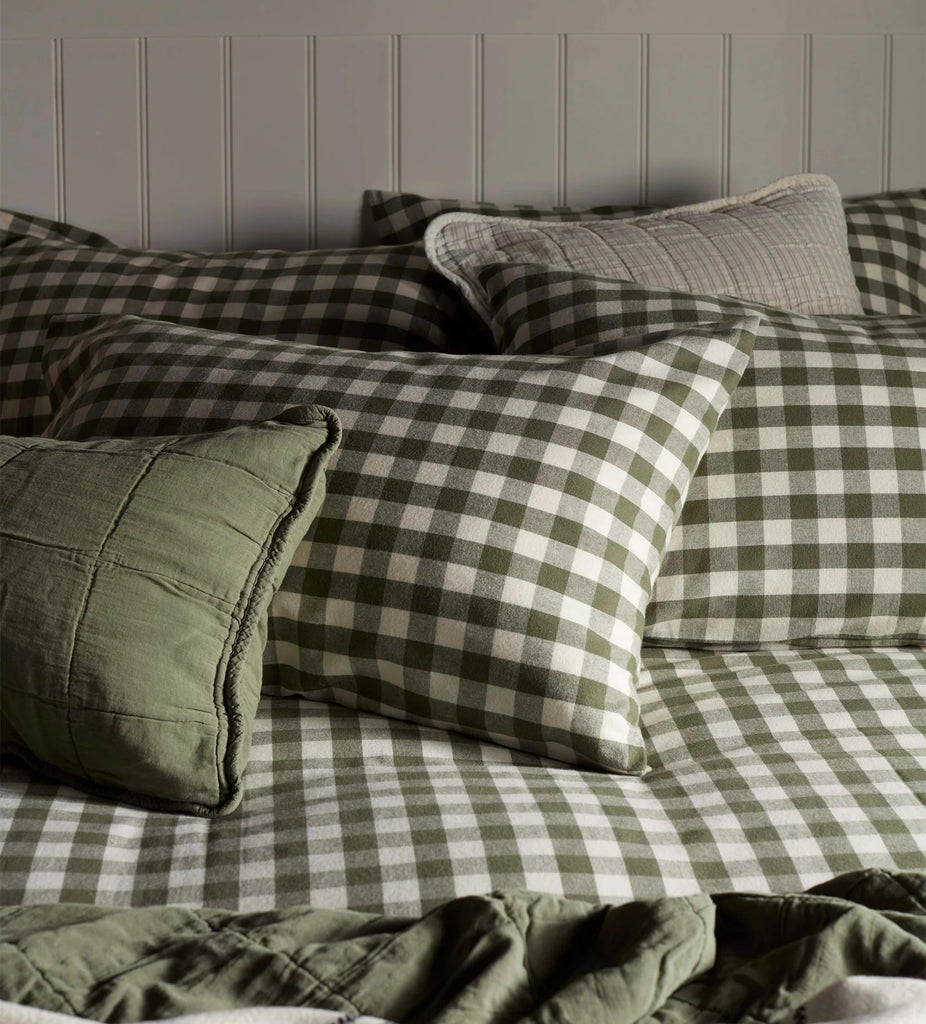 Gingham Comforter Set 3 Pieces Olive Green Printed