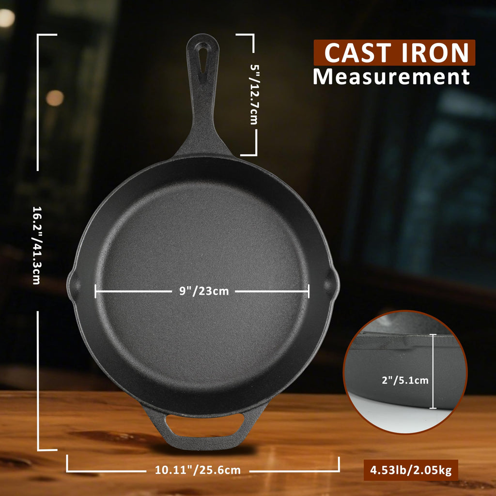 10 Inch Cast Iron Skillet, Pre-Seasoned Frying Pan for Oven, Stovetop, Grill & Campfire, Durable, Non-Toxic