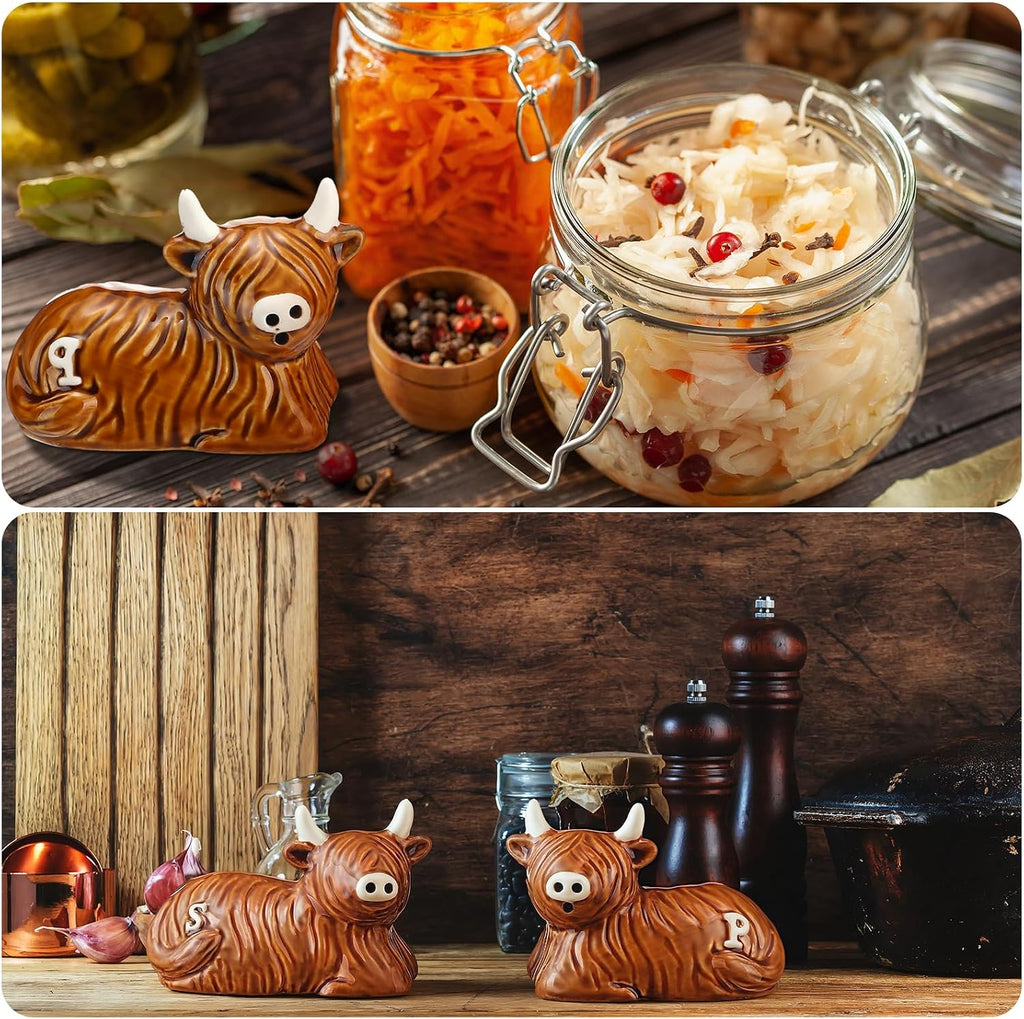 Highland Cow Salt and Pepper Shakers, Ceramic Animal S&p Set - Set of 2