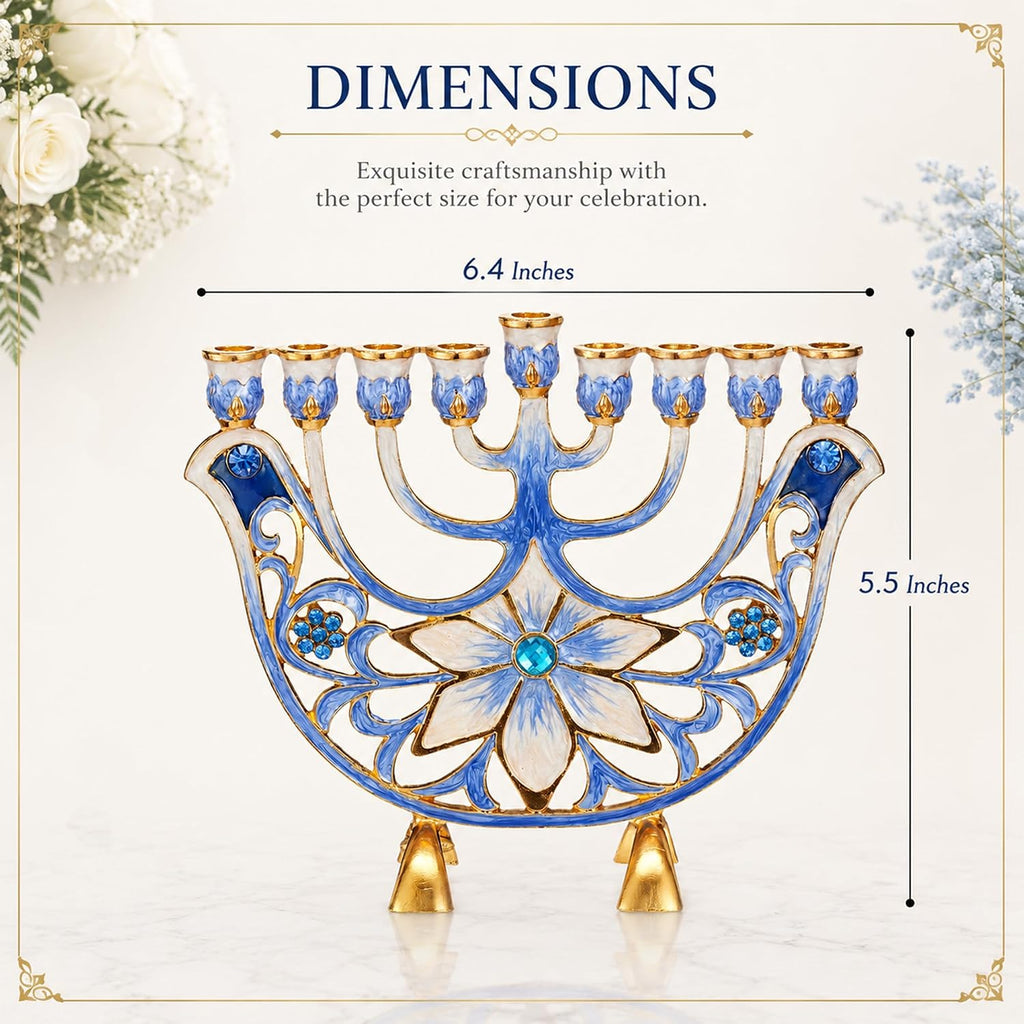 Hand Painted Blue and Ivory Flower Candelabra, Embellished