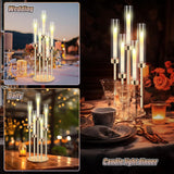 2 Set Gold Candelabra Centerpieces for Tables, 26.8 Inch 5 Arm Candle Holders with LED Candles and Acrylic Cylinders