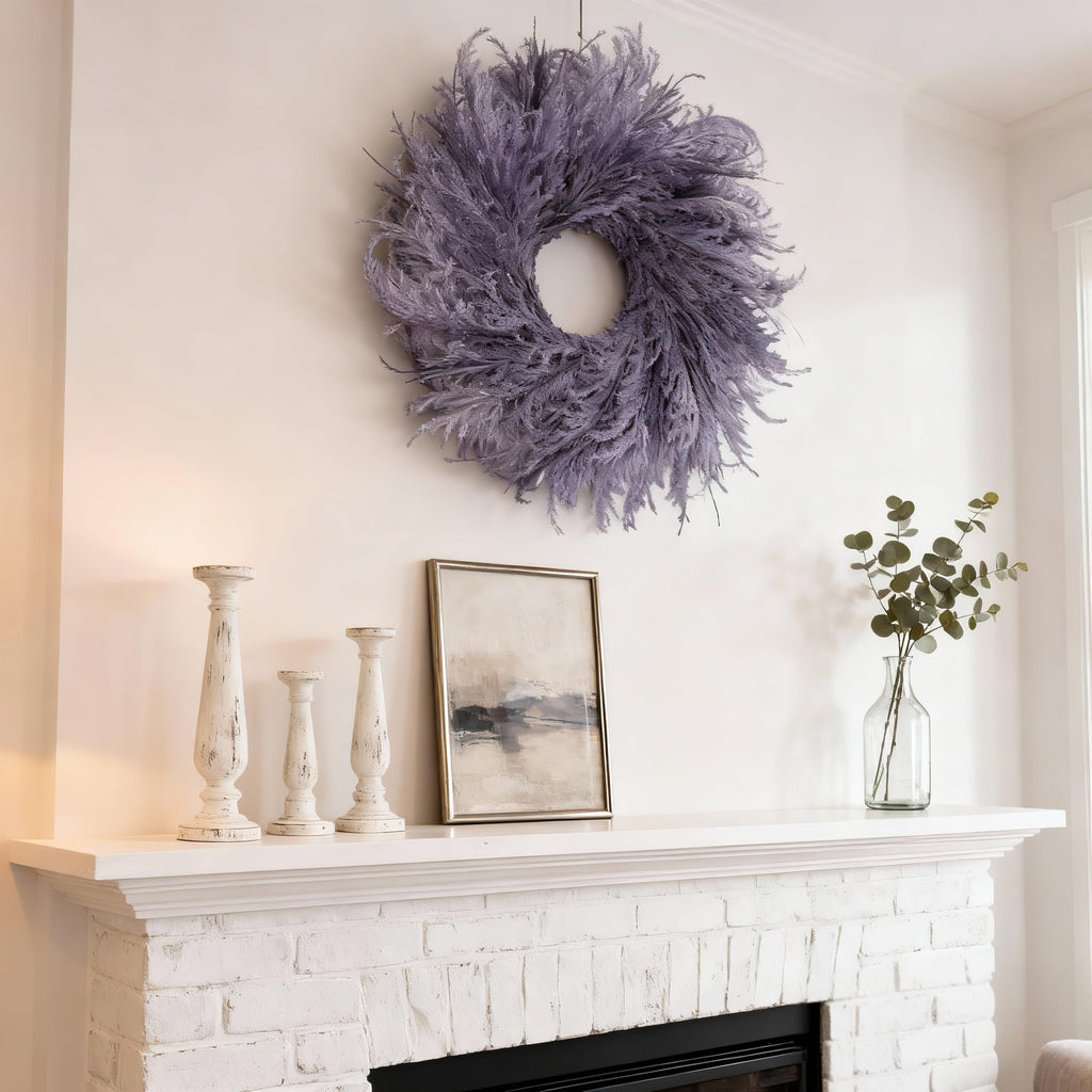 28 Inch Farmhouse Purple Flocked Cypress Spring Wreath Outdoor