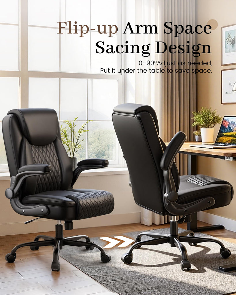 Mid-Back Office Chair, Ergonomic PU Desk Chair with Flip up Arms, Small Computer Gaming with Comfy Lumbar