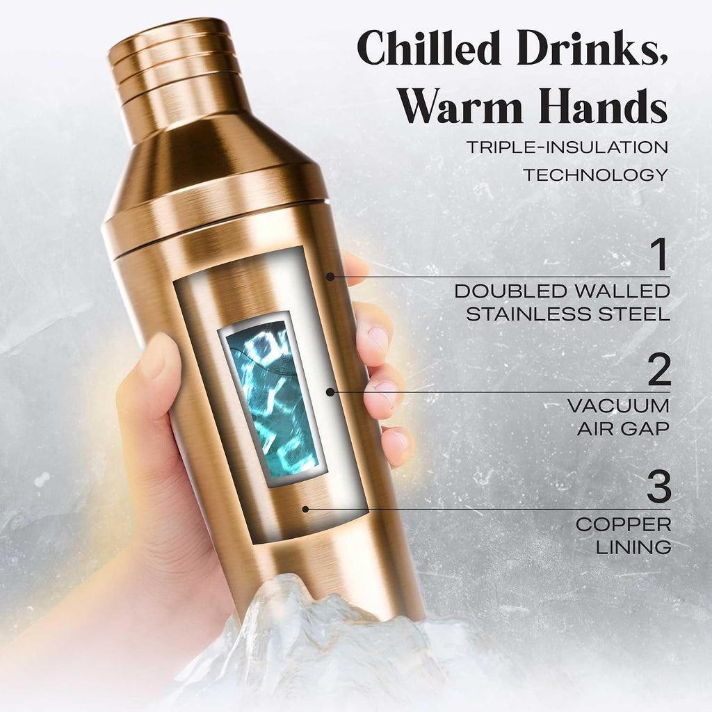 Insulated Cocktail Shaker Set | Double Wall Stainless Steel | Martini Shaker Bar Bartending | Built-in Drink Measure