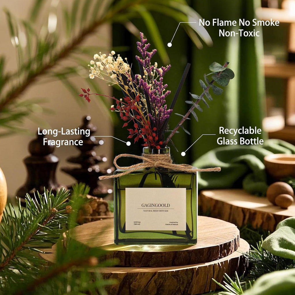 Reed Diffuser, 6.09 oz Earthy Sandalwood Scent Diffuser with Sticks & Dried Flowers, 120 Days Long Lasting diffusers