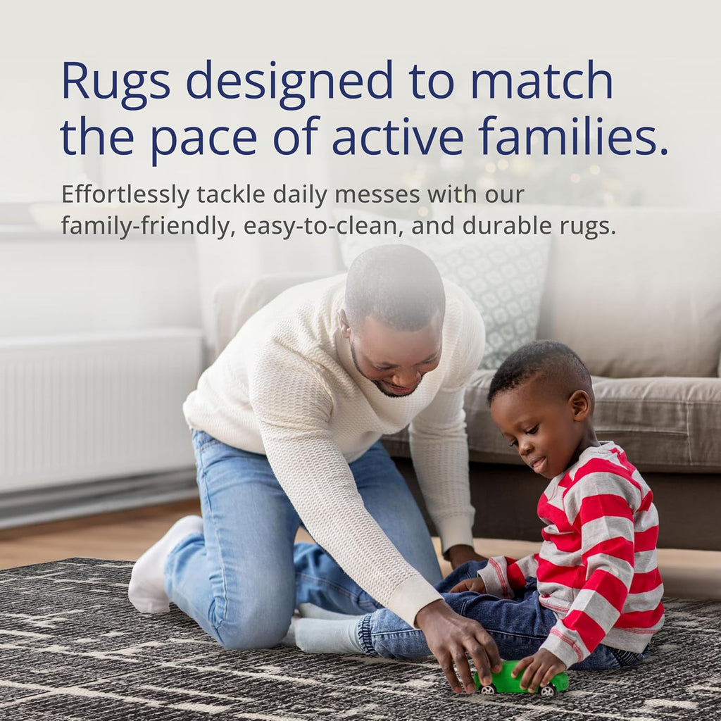 Black Area Rug - - Burke Collection - Abstract Striped Pattern - Easy to Clean - Durable, or Office, Pet &
