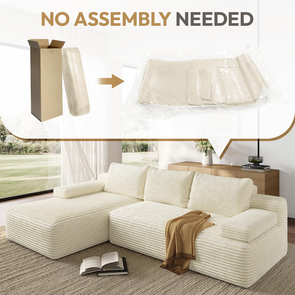 110" Sectional Sofa Boneless Couch with Chaise, Beige