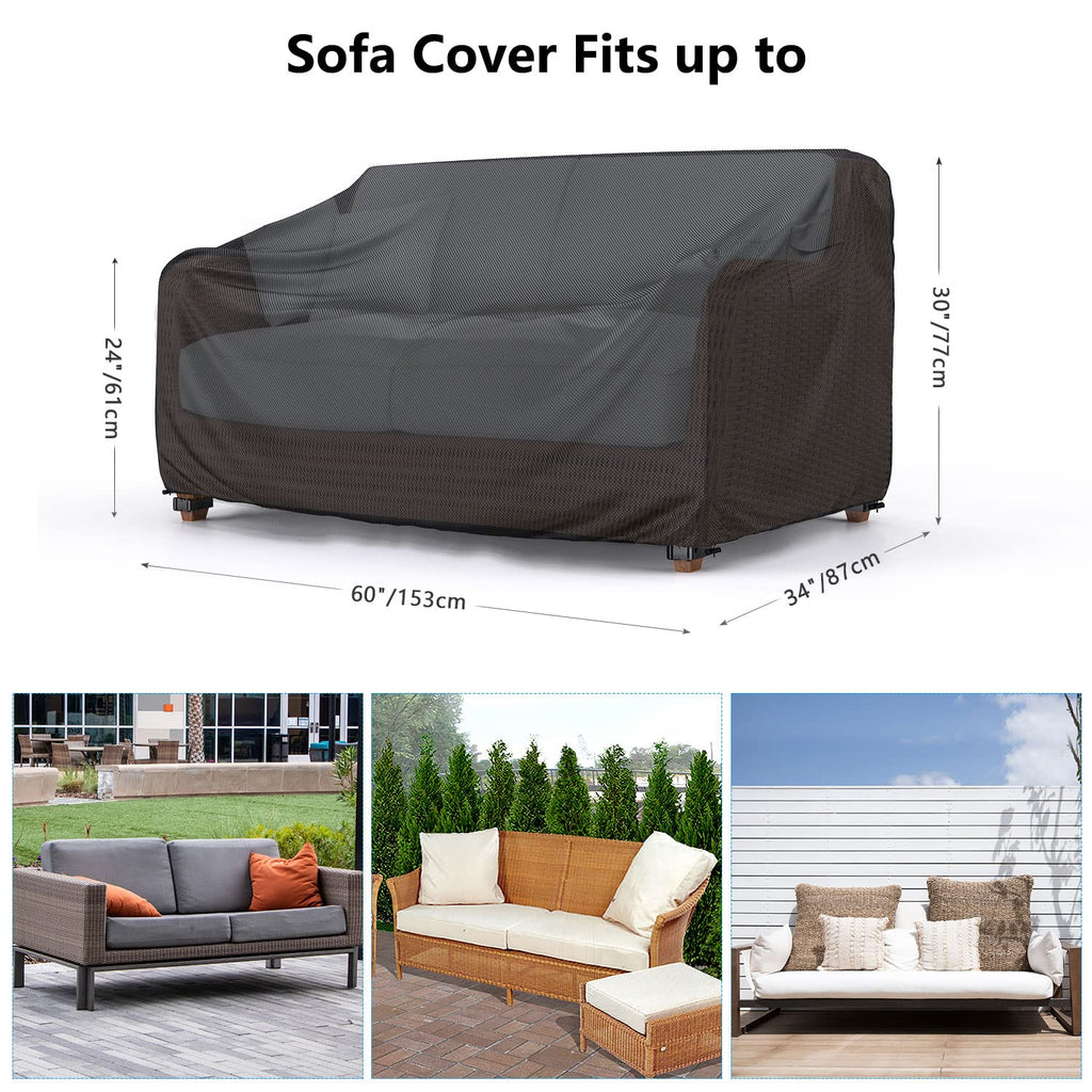 2-Seater Outdoor Patio Sofa Cover Waterproof 60"W×34"D×30"H Black