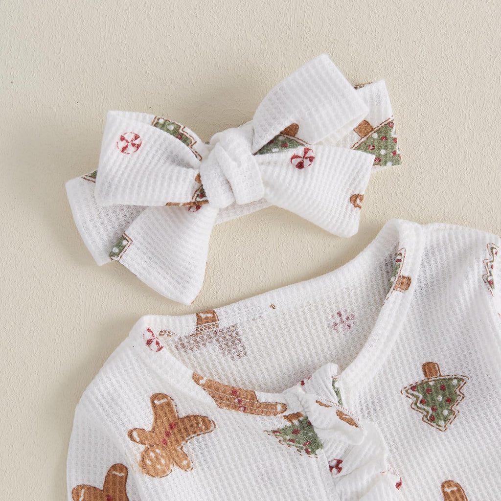 Newborn Baby Girl Boy Christmas Outfit Zip Up Ruffle Footie Romper Jumpsuit Waffle Knit Onesie Xmas Santa Clothes