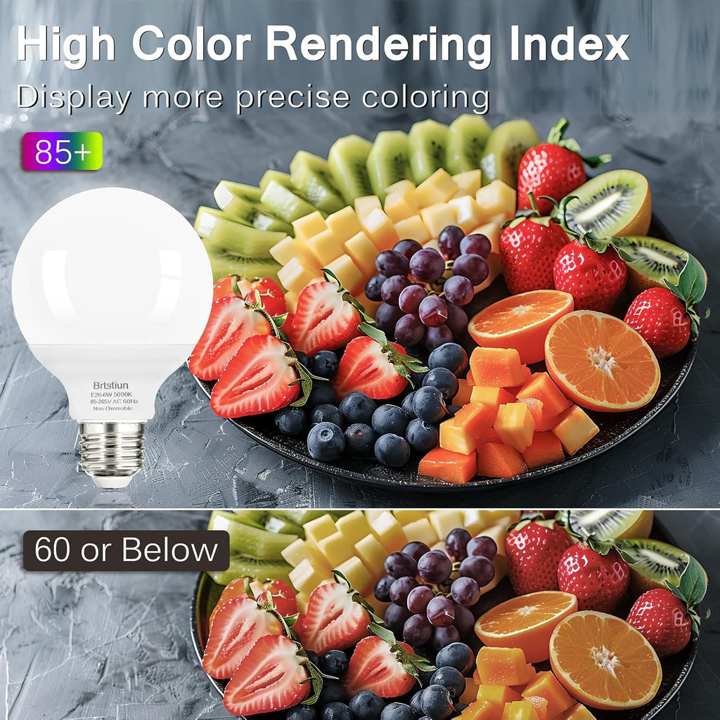G25 LED Light Bulb, Round Vanity Light Bulbs for Bathroom, 40W LED Equivalent, Daylight White 5000K, Globe Light