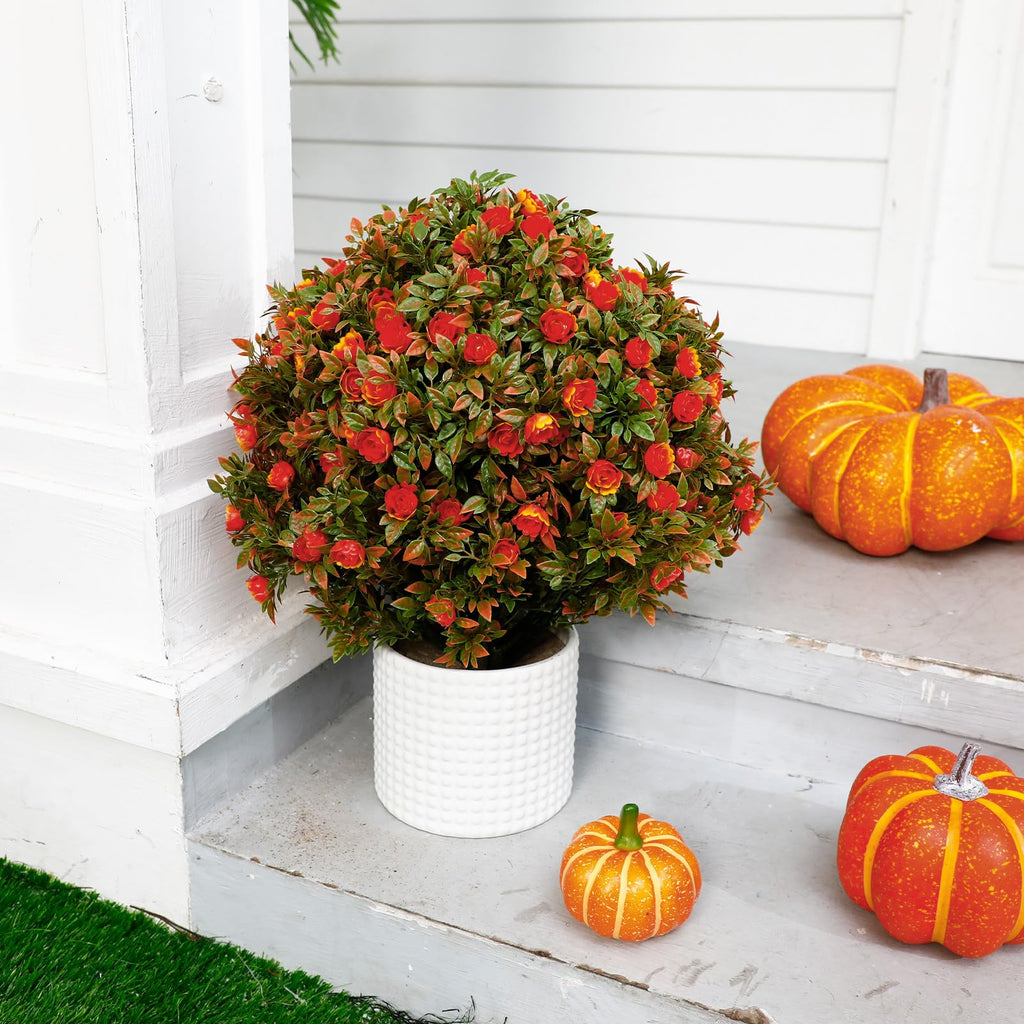 2 Pack 24" Artificial Topiary Ball Plant Trees Outdoor, Orange, Rose