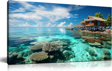 Ocean Scenic Canvas Wall Art, Blue Seascape Wall-Decor Picture , Ocean Scenery Canvas Decoration, Coastal Landscape