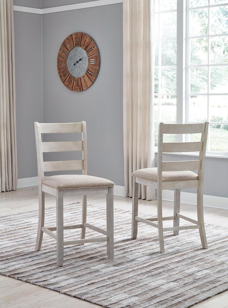 Skempton | 2-Count 24" Counter-Height Upholstered Bar Stools - Coastal Chic Ladder-Back, Antique White