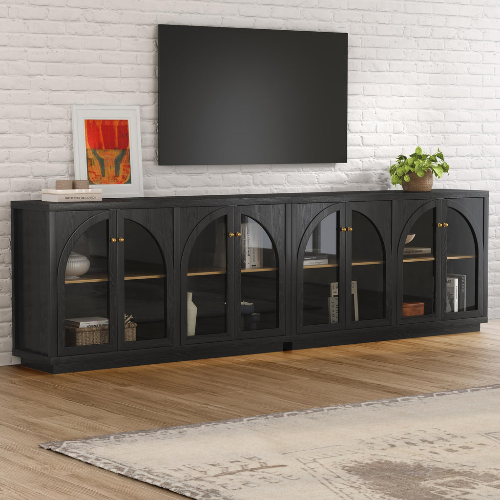 Arched Sideboard Buffet Cabinet with 4 Doors, Modern Accent Storage Cabinet with Adjustable Shelves, Boho Console