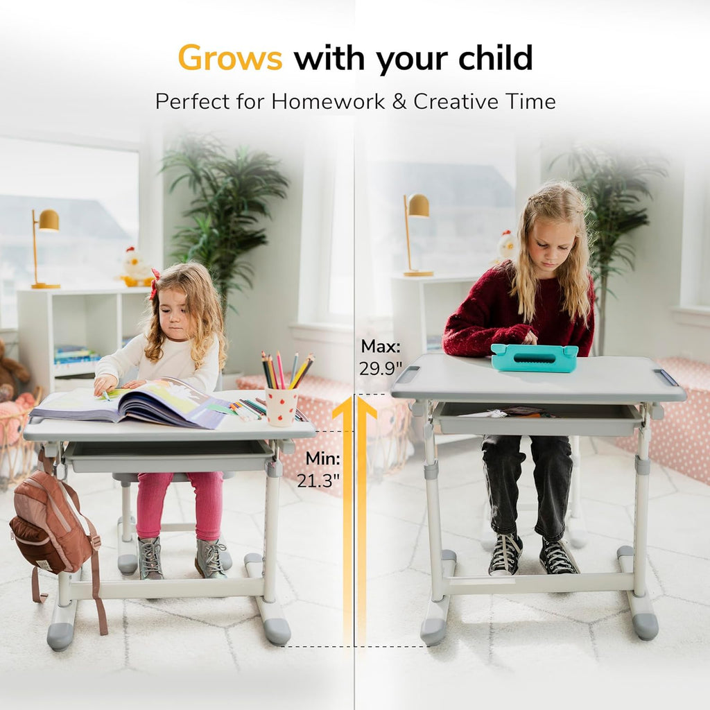 Kids Desk and Chair Set Height Adjustable up to 30" Ergonomic for School - Table and Chairs for Student 26" x 18"