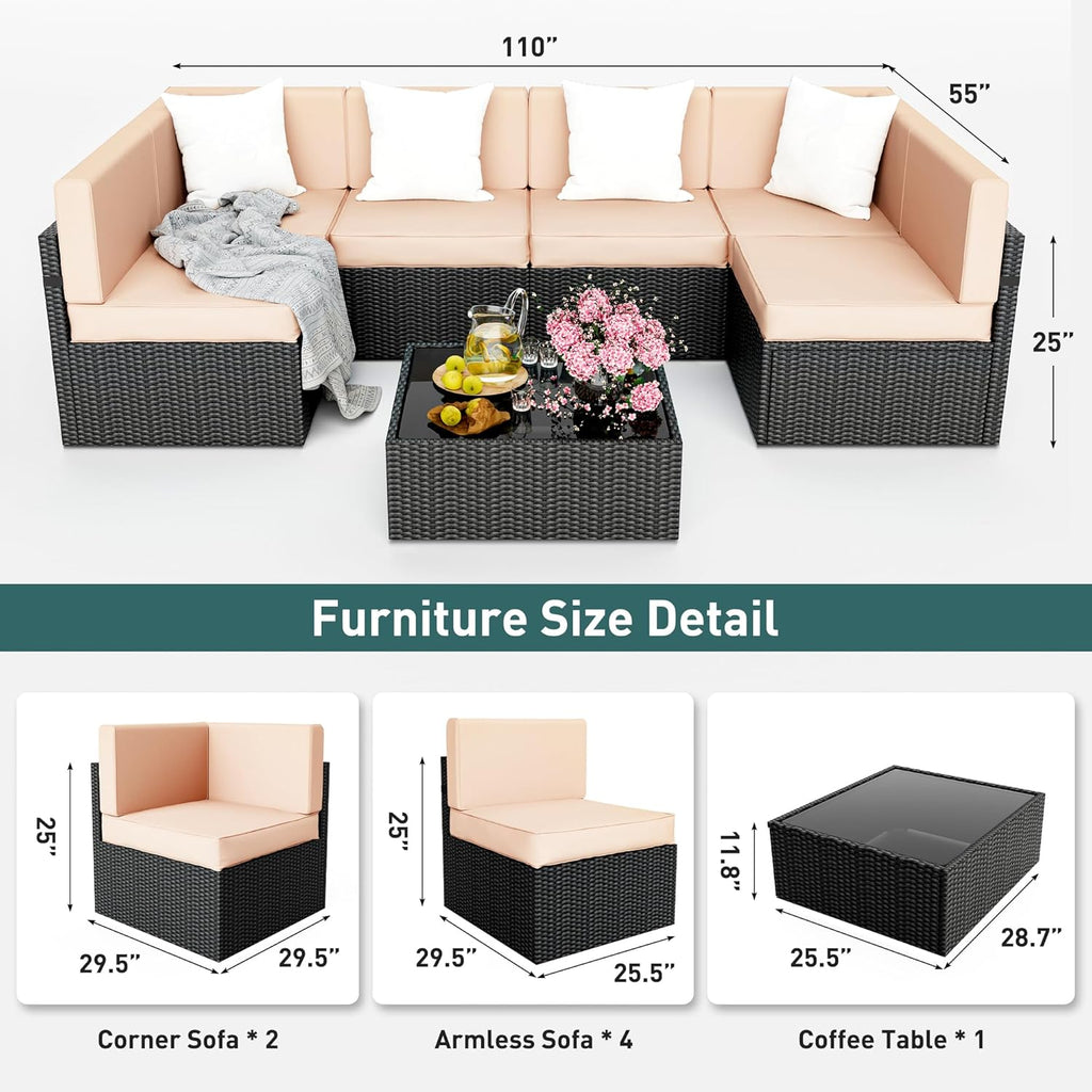 7 Pieces Outdoor Sectional Furniture，Wicker Patio sectional Furniture Sets，All-Weather Rattan Sectional Sofa