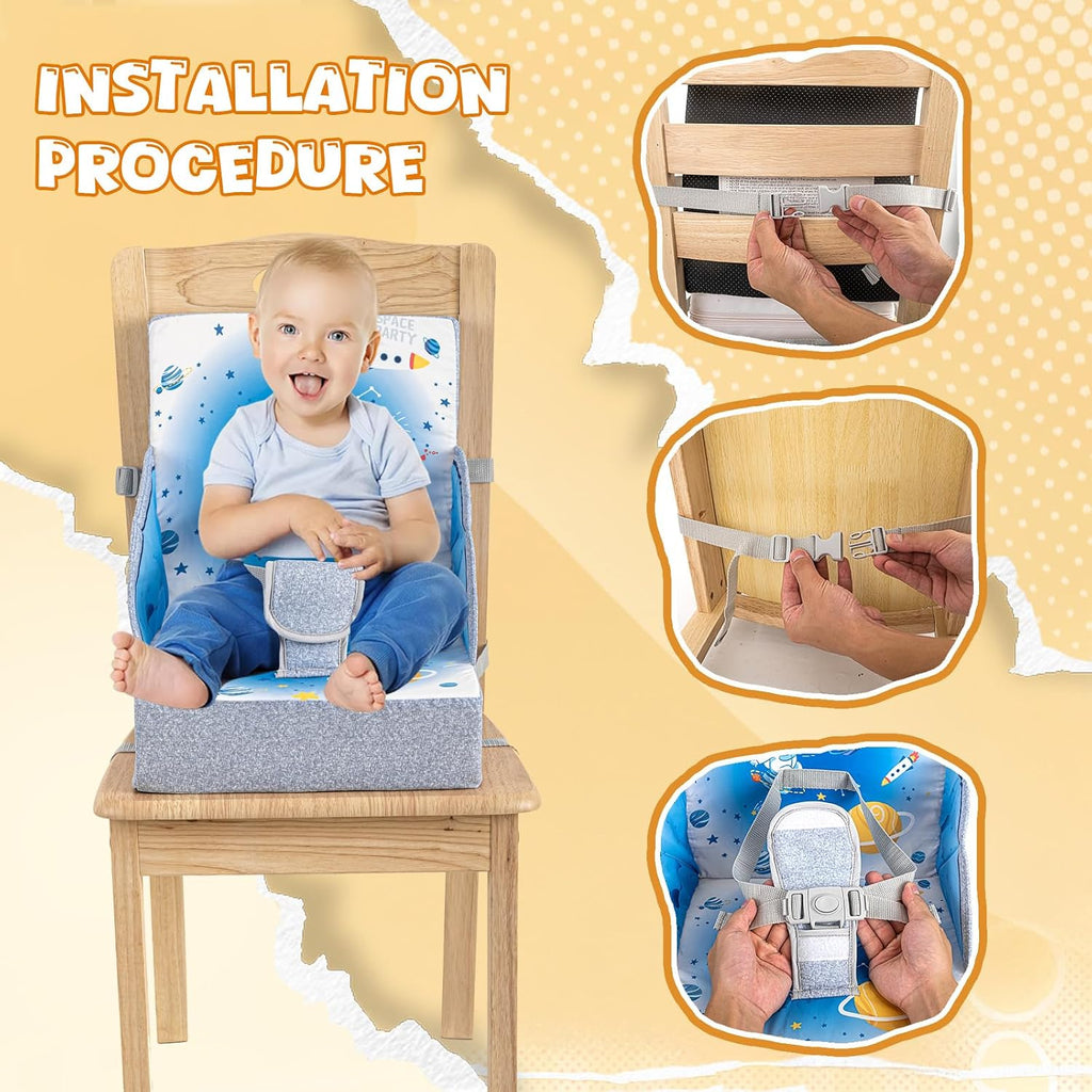 Toddler Booster Seat, Portable Baby Booster for Dining Table, Travel Toddler Chair with Adjustable Straps