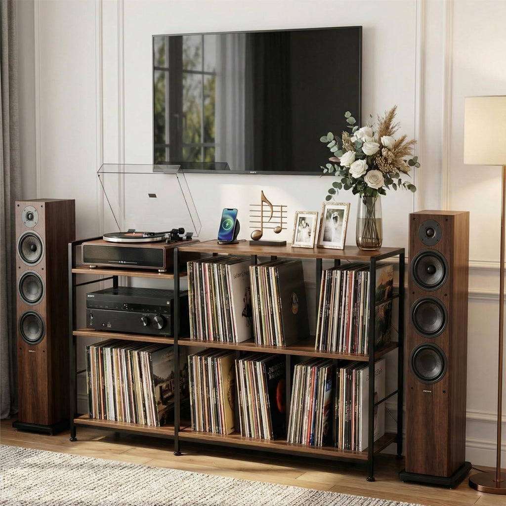50 Inch Large Record Player Stand with vinyl Storage, Walnut