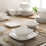 Brentwood 40-Piece Dinnerware Set - Square White Porcelain Plates and Bowls, Service for 8