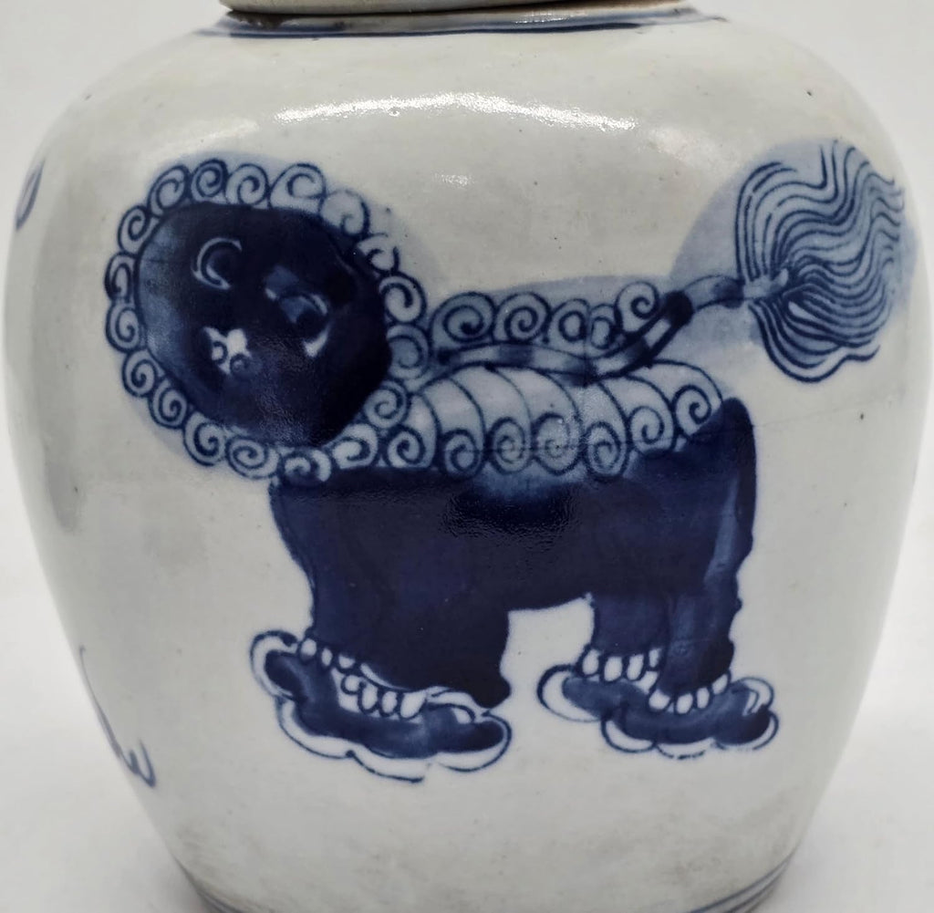 Blue and White Lion Dance Porcelain Ginger Jar with Lid (LJ2)