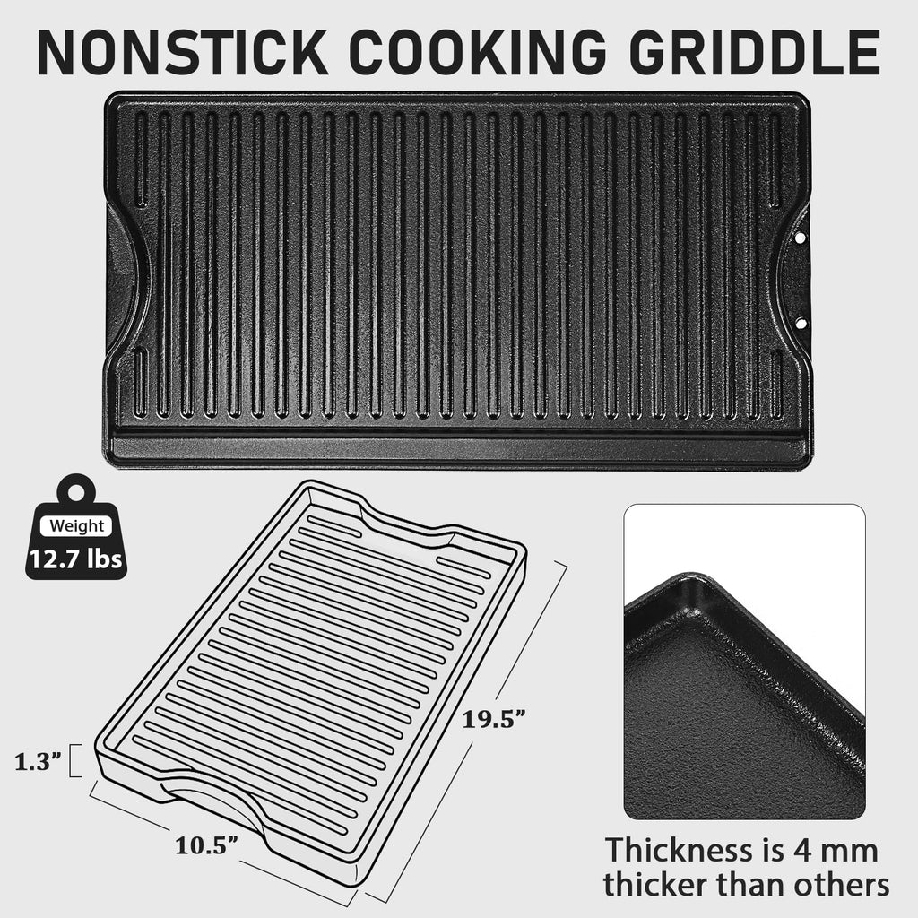 19.5x10.5 Reversible Cast Iron Griddle for Stovetop Gas Grill