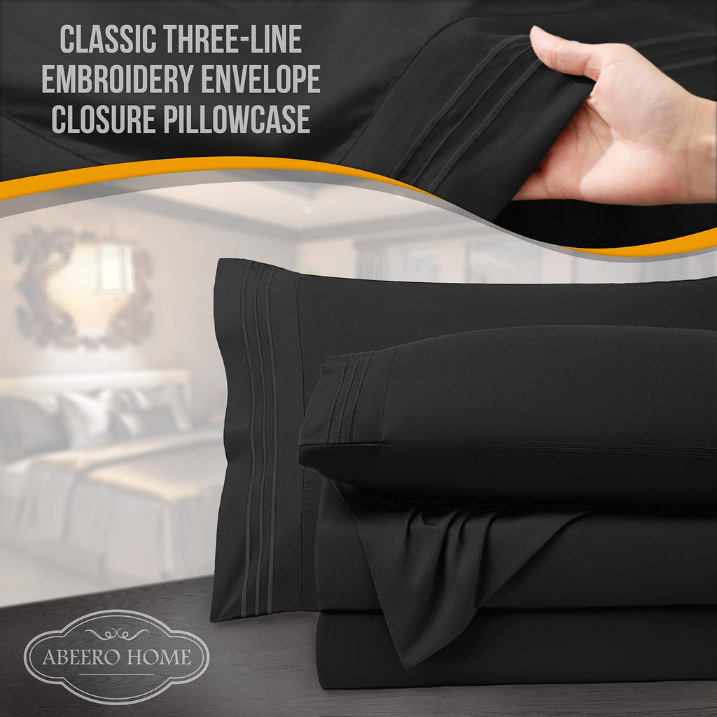California King Sheets with Elastic Corner Straps - 4pcs Black