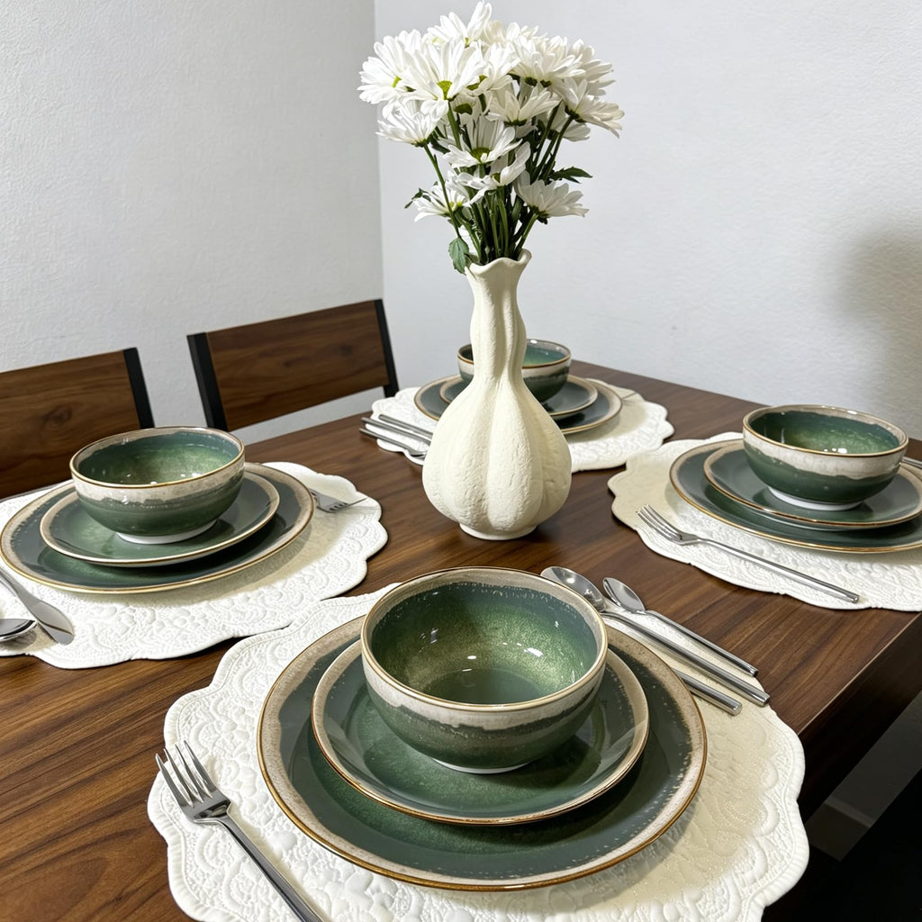 12 Pieces Ceramic Dinnerware Sets for 4, Moss Green