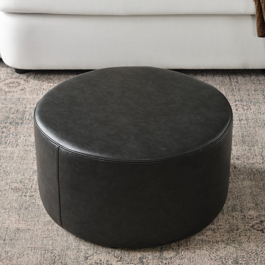 Modern Faux Leather Round Ottoman (24" D x 24" W x 13" H)
