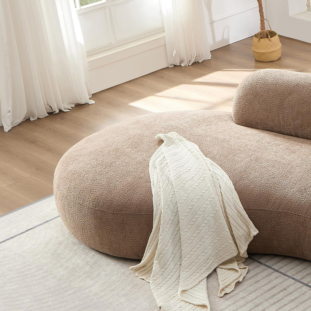 135.4" Oversized Luxury Curved Sofa, Modern Sectional Couch Boucle, Camel