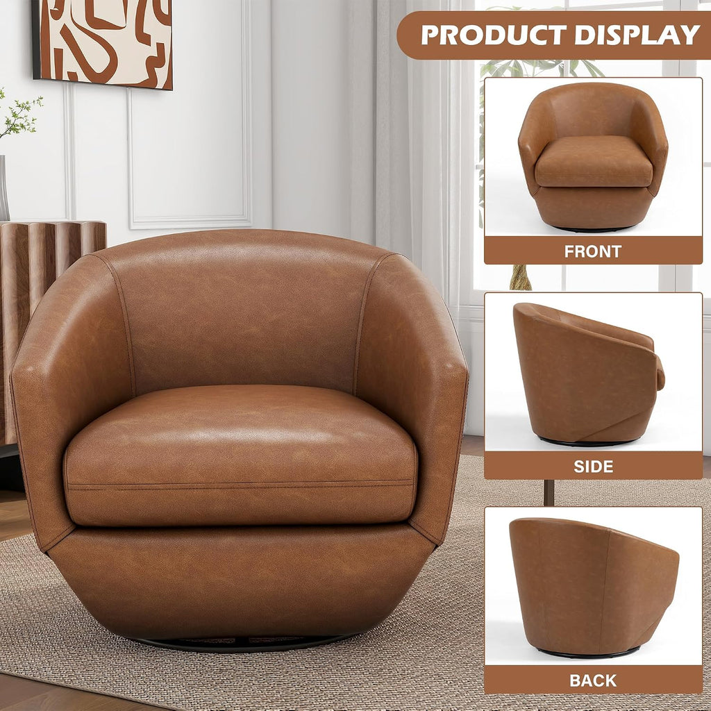 Faux Leather Swivel Accent Chair, Fully Assembled Armchair, Brown